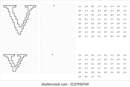 Alphabet V Graphic Dictation Drawing, Character A, Language Letter Graphemes Symbol Vector Art Illustration, Drawing By Cells