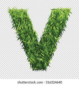 Alphabet V of green grass. A lawn alphabet with gradient light green to dark green.