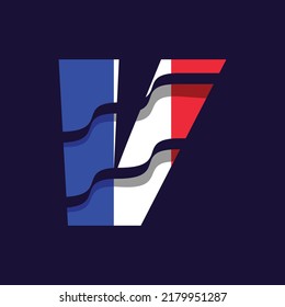 Alphabet V logo design vector template illustration with flag of France