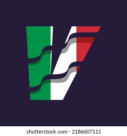 Alphabet V logo design vector template illustration with flag of Italy