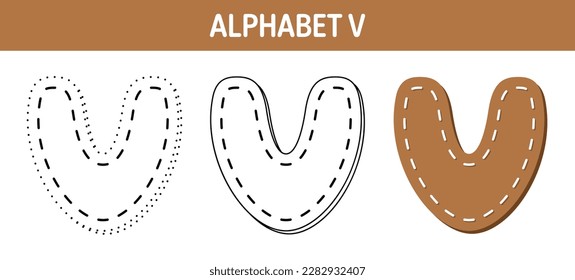 Alphabet V tracing and coloring worksheet for kids