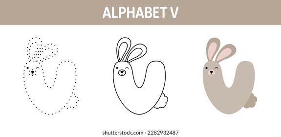 Alphabet V tracing and coloring worksheet for kids