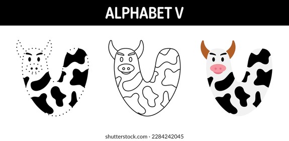 Alphabet V tracing and coloring worksheet for kids