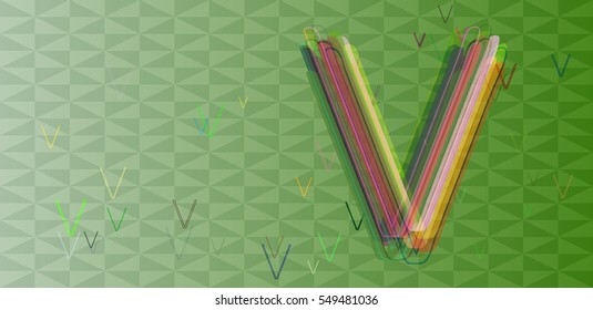 Alphabet V vector background between colorful texture, seasonal info in confusion