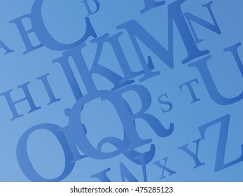 alphabet vector background, blue background and blue letters, background for presentation