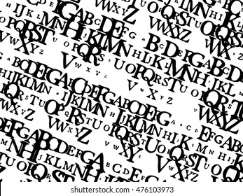 alphabet vector background, white background and black letters