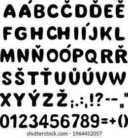 alphabet vector with characters for czech language and numbers, isolated on white
