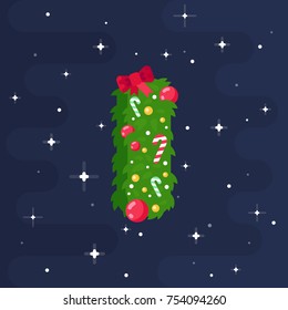 Alphabet vector in Christmas theme. Red and green uppercase letters. Christmas style font, Xmas typeface. Vector flat style illustration.