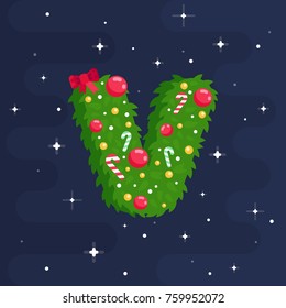 Alphabet vector in Christmas theme. Red and green uppercase letters. Christmas style font, Xmas typeface. Vector flat style illustration.