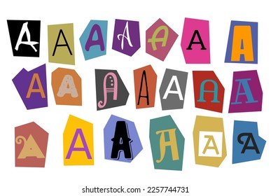 Alphabet A - vector cut newspaper and magazine letters, paper style ransom note letter