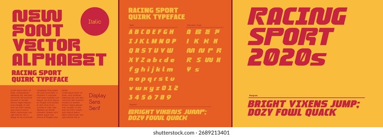 Alphabet vetor, fonte, typeface, tipografia, logotipo, branding, corridas, esportes, 2020s, fonte esticada.