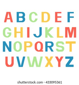 Alphabet vector fonts. Printed different colour letters.