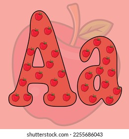 Alphabet A vector illustration with apple