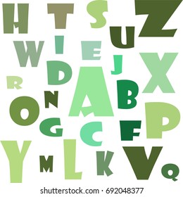 An alphabet vector illustration, green design, big letters, simple and minimalism