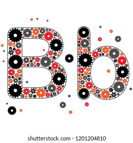 Alphabet. Vector illustration of letter "B" made from gears. English letter from color gears.