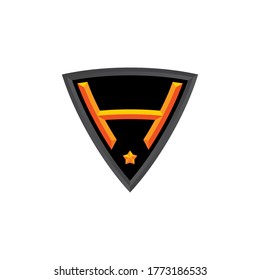 Alphabet vector image. Triangle frame of badge and letter H with 3D effect. Initial, logo, and or identity. Suitable for gaming, esport, military, and hobby.