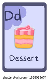 Alphabet in vector, Letter D - dessert. English language. Flat colorful design template. Fruits, vegetables and food illustartion collection.