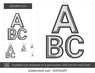 Icono de línea de vector de alfabeto aislado en fondo blanco. Icono de línea de alfabeto para infografía, sitio web o aplicación. Icono escalable diseñado en un sistema de cuadrícula.