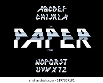 Alphabet Vector of paper folding. Ribbon script font. Vector of modern stylized paper font. Alphabet letters. 3d alphabets set. Elements design. Strips folding abc