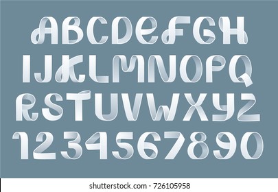 Alphabet Vector Of Paper Folding. Ribbon Script Font. Vector Of Modern Stylized Paper Font. Alphabet Letters. 3d Alphabets Set. Elements Design