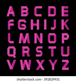 Alphabet vector .Paper pink ribbon alphabet.Vector Alphabet isolated.Vector Alphabet flat style.Vector pink Color bright Alphabet.Vector font isolated on a black background.Vector Type.Pink Alphabet  