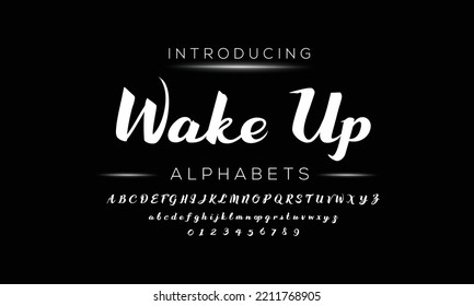 Alphabet vector set of white capital handwritten letters on black background. Handwritten italic font with brush strokes in horror style