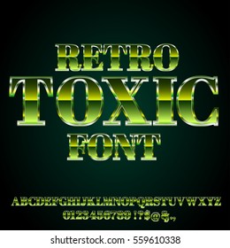 Alphabet vector toxic green colored font with alphabet letters and numbers