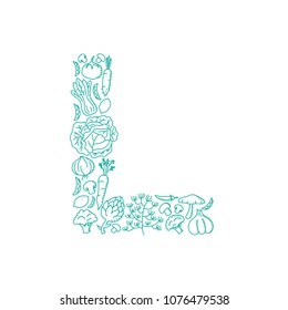 Alphabet Vegetable pattern set letter L illustration kids hand drawing concept design green color, isolated on white background, vector eps 10