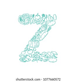 Alphabet Vegetable pattern set letter Z illustration kids hand drawing concept design green color, isolated on white background, vector eps 10