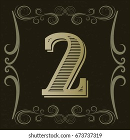 alphabet vintage font and floral label design named 2