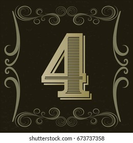 alphabet vintage font and floral label design named 4