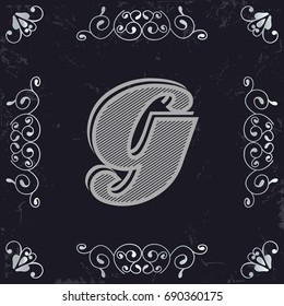 alphabet vintage font and monogram  floral lettering label design named g
