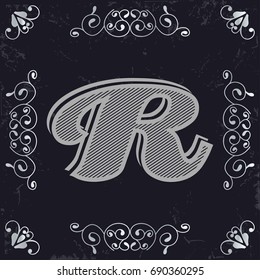 alphabet vintage font and monogram  floral lettering label design named r