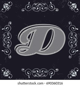 alphabet vintage font and monogram  floral lettering label design named d