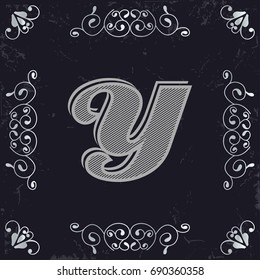 alphabet vintage font and monogram  floral lettering label design named y