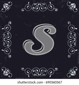 alphabet vintage font and monogram  floral lettering label design named s