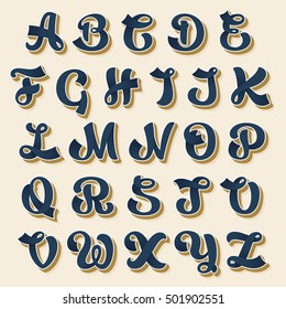 Alphabet in vintage style. Vector elements for sportswear, barber, restaurant, card, label or poster.