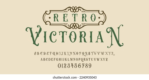 Alphabet vintage victorian typeface font and number, classic lettering minimal fashion designs. 