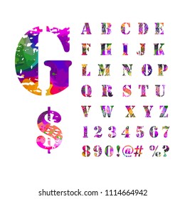 Alphabet Vintage Watercolor. Vector