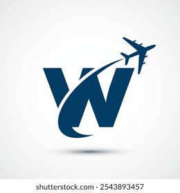 Alphabet W with aero plane. Travel icon. Aviation logo sign, Flying symbol. Flight icon