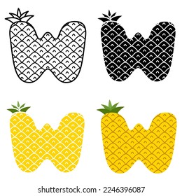 Alphabet W in flat style isolated