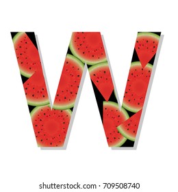 Malla gradiente de letras alfabéticas W, iluminación vectorial