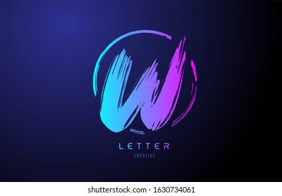 alphabet W letter logo grunge brush blue pink logo icon design template. Suitable for a company logotype