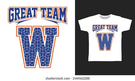 Alphabet W Letter t-shirt Team and apparel trendy awesome design with art shape, good for T-shirt graphics, poster, print and other uses.