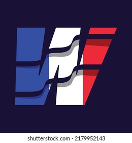 Alphabet W logo design vector template illustration with flag of France
