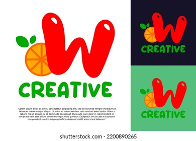 alphabet W logo and fresh citrus fruit in modern style.