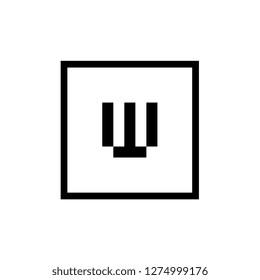 Alphabet W With Thin Square Outline, Black Color Letter Icon - Vector