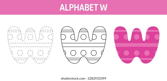 Alphabet W tracing and coloring worksheet for kids