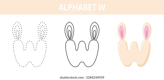 Alphabet W tracing and coloring worksheet for kids