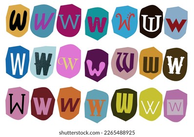 Alphabet W- vector cut newspaper and magazine letters, paper style ransom note letter